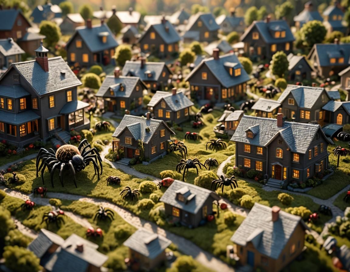Realistic Spiders Crawling Through Miniature Landscape