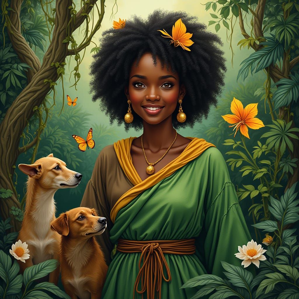 Earthy West African Goddess in Lush Forest