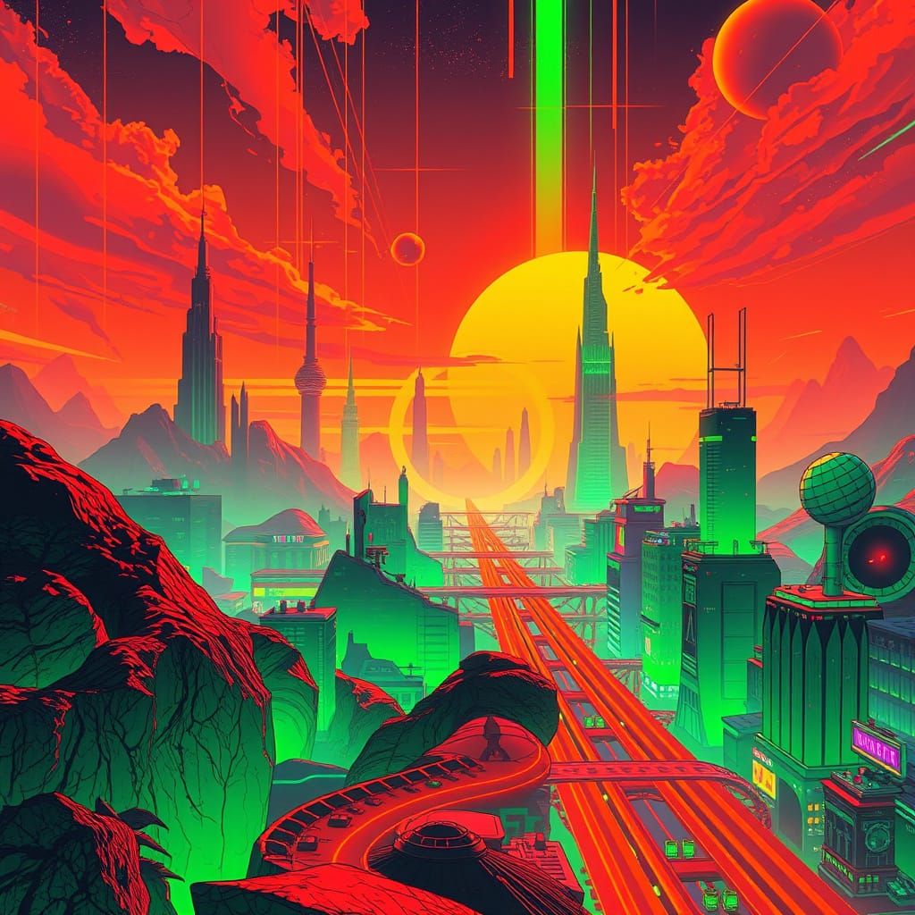 Neon Green and Orange Futuristic Fusion