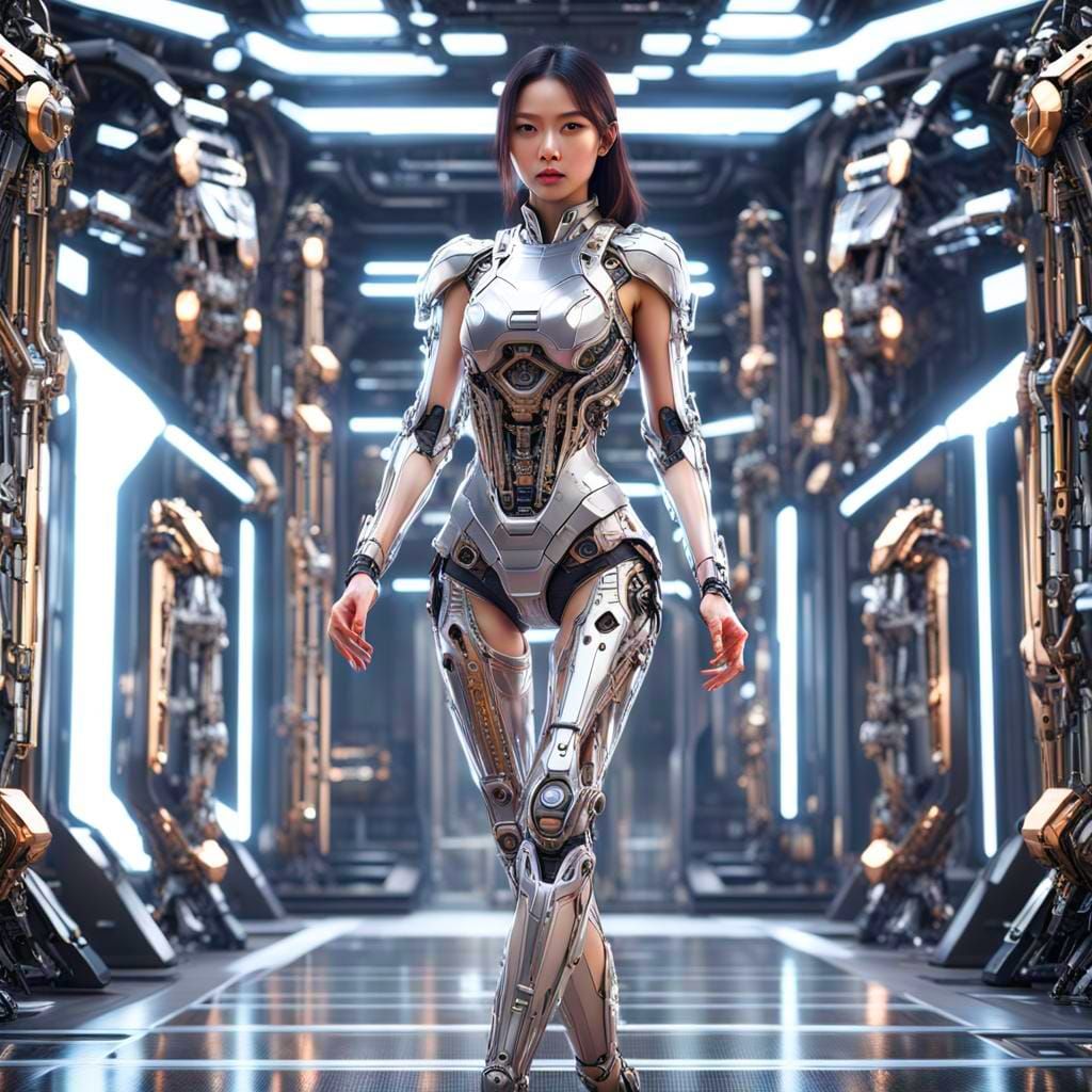 Biomechanical Woman in Futuristic Sci-Fi Style