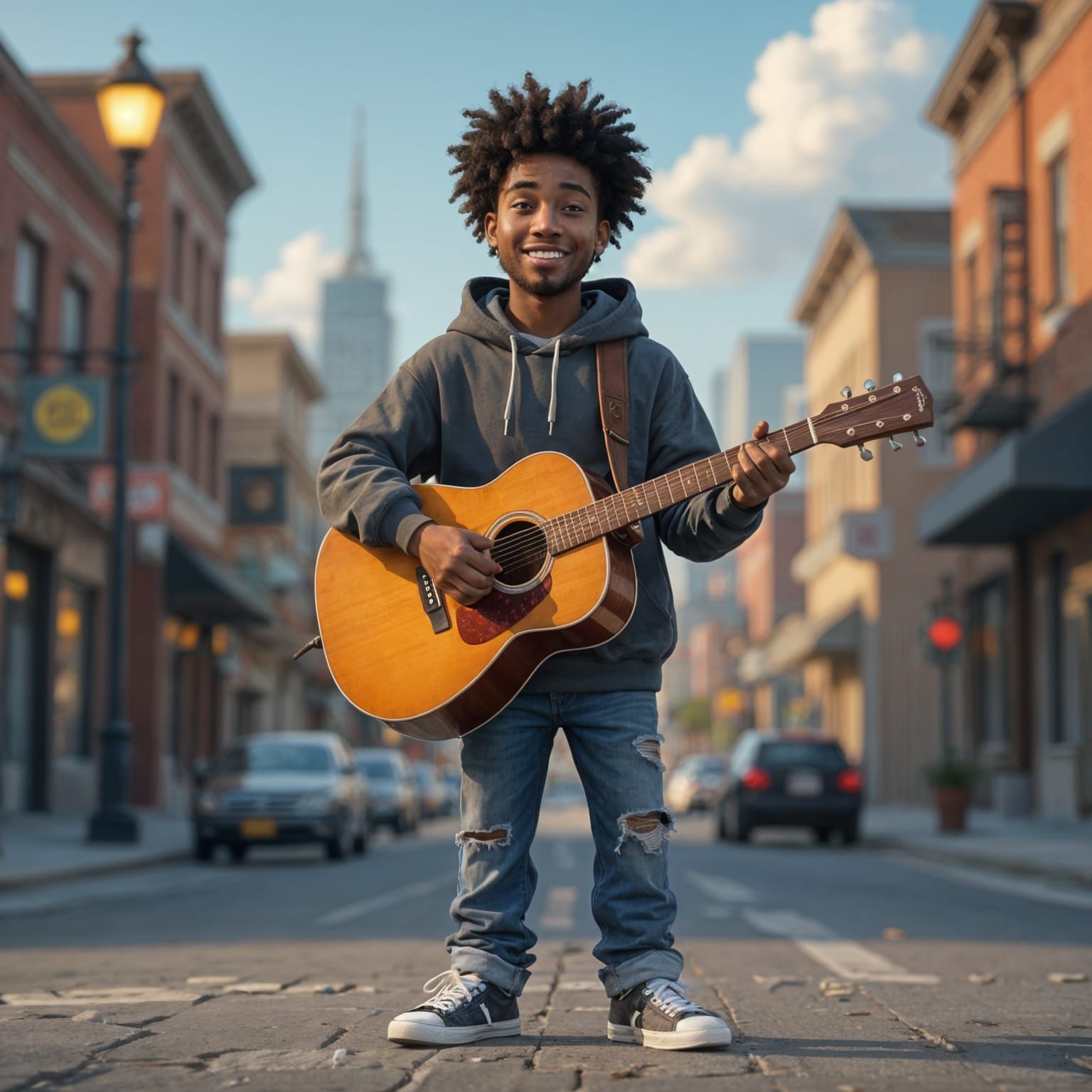 Young Country Singer in Urban Style, 3D Render