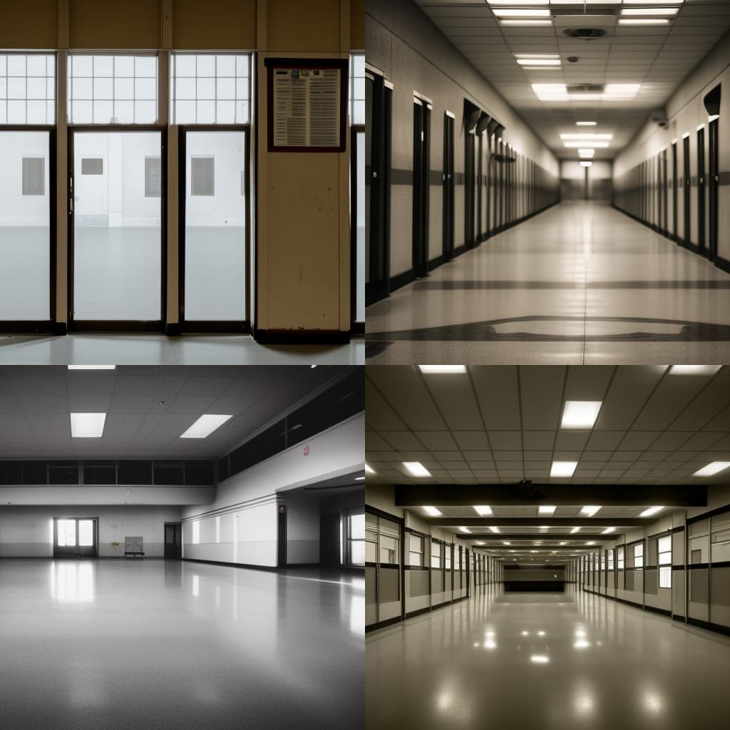 Creepy Empty School Hallway in Liminal Style