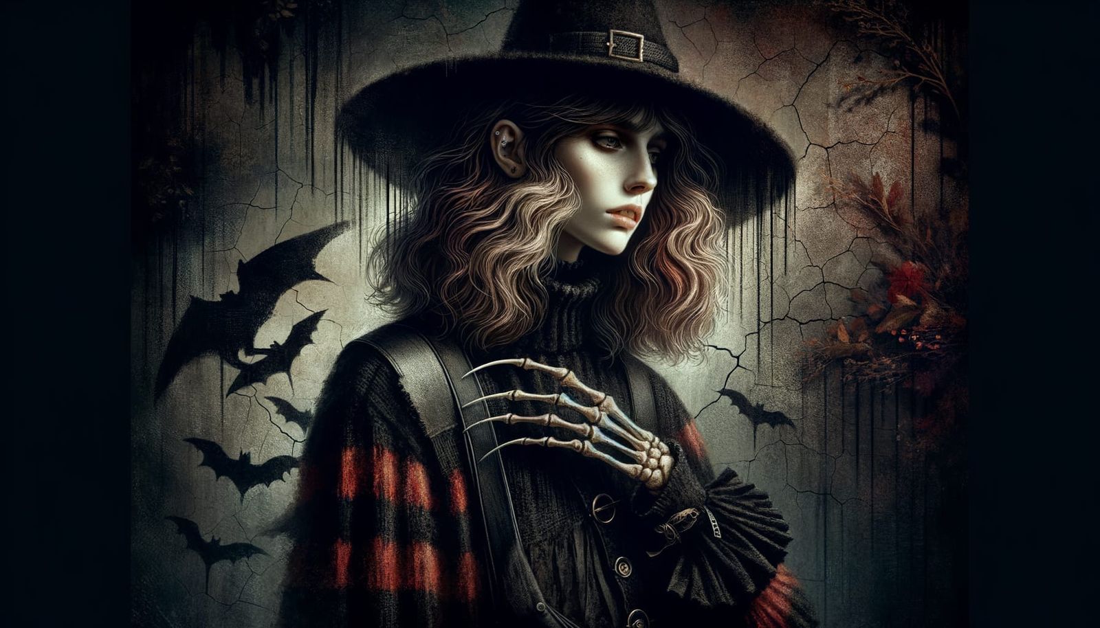 Gothic Portrait of Woman with Red Hair and Claw Glove
