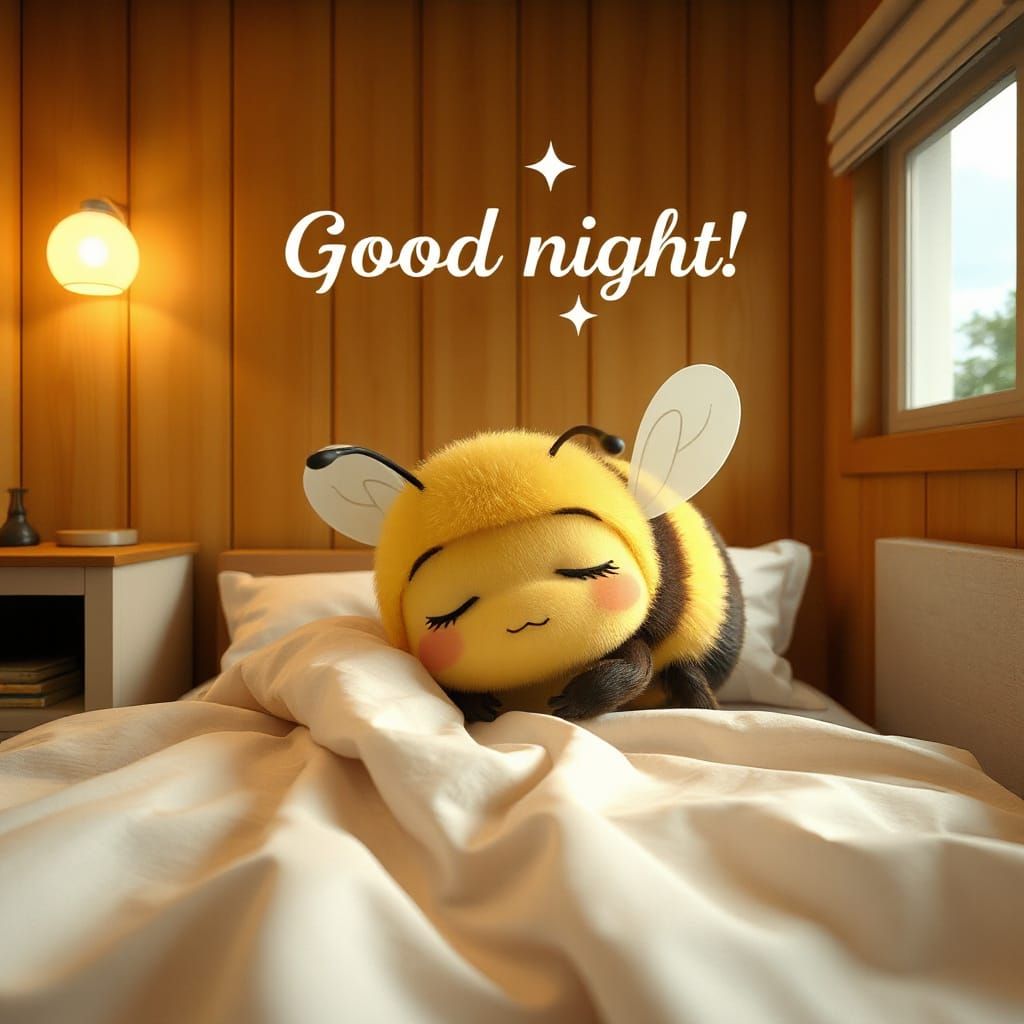 Sleepy Bumblebee in Honey Bedroom: 3D Anime Art