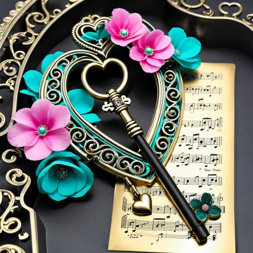 Golden Heart Intersected with Silver Key