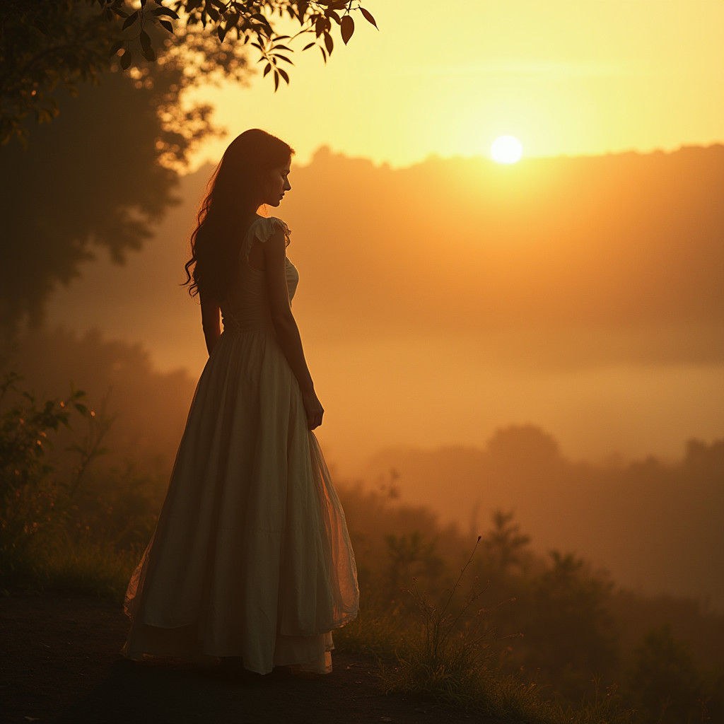 Contemplative Figure in Golden Light, Cinematic Still