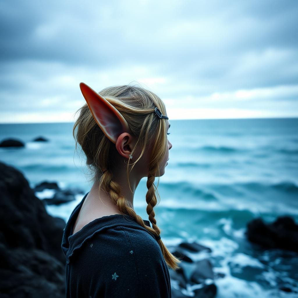Elf Girl Staring into the Ocean