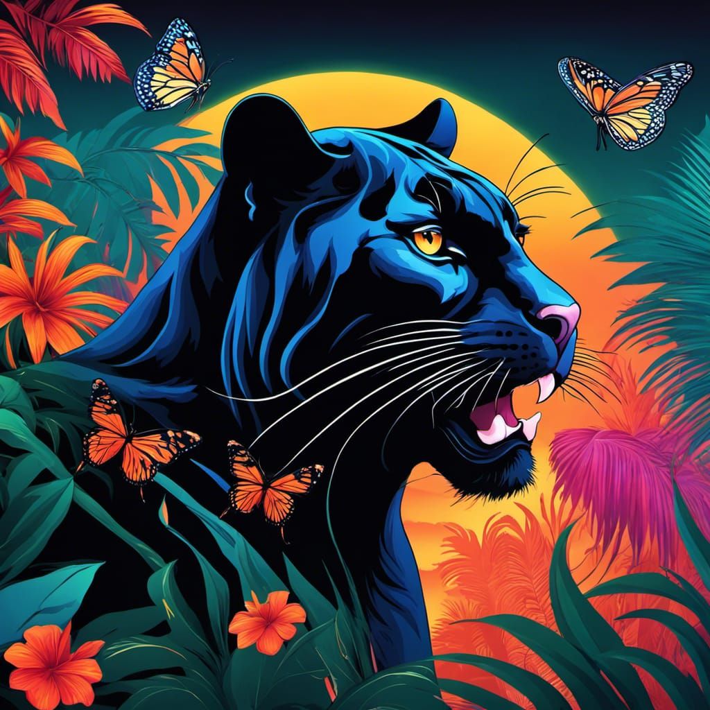 Psychedelic Panther and Butterfly Vector Art