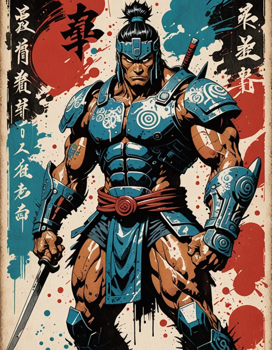 Cyborg Warrior in 80s Manga Style