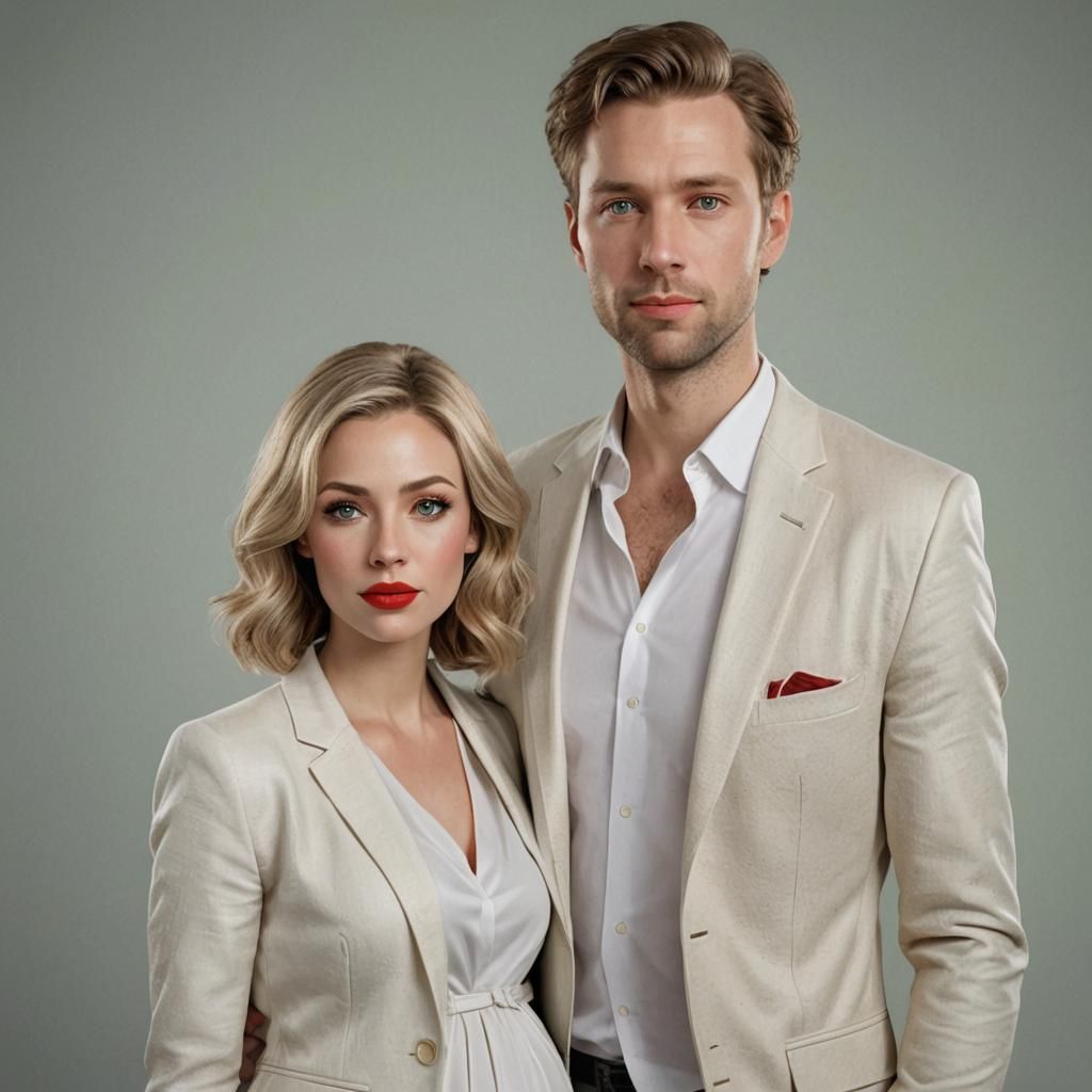 Cartoon Portrait of a Pregnant Woman and Man