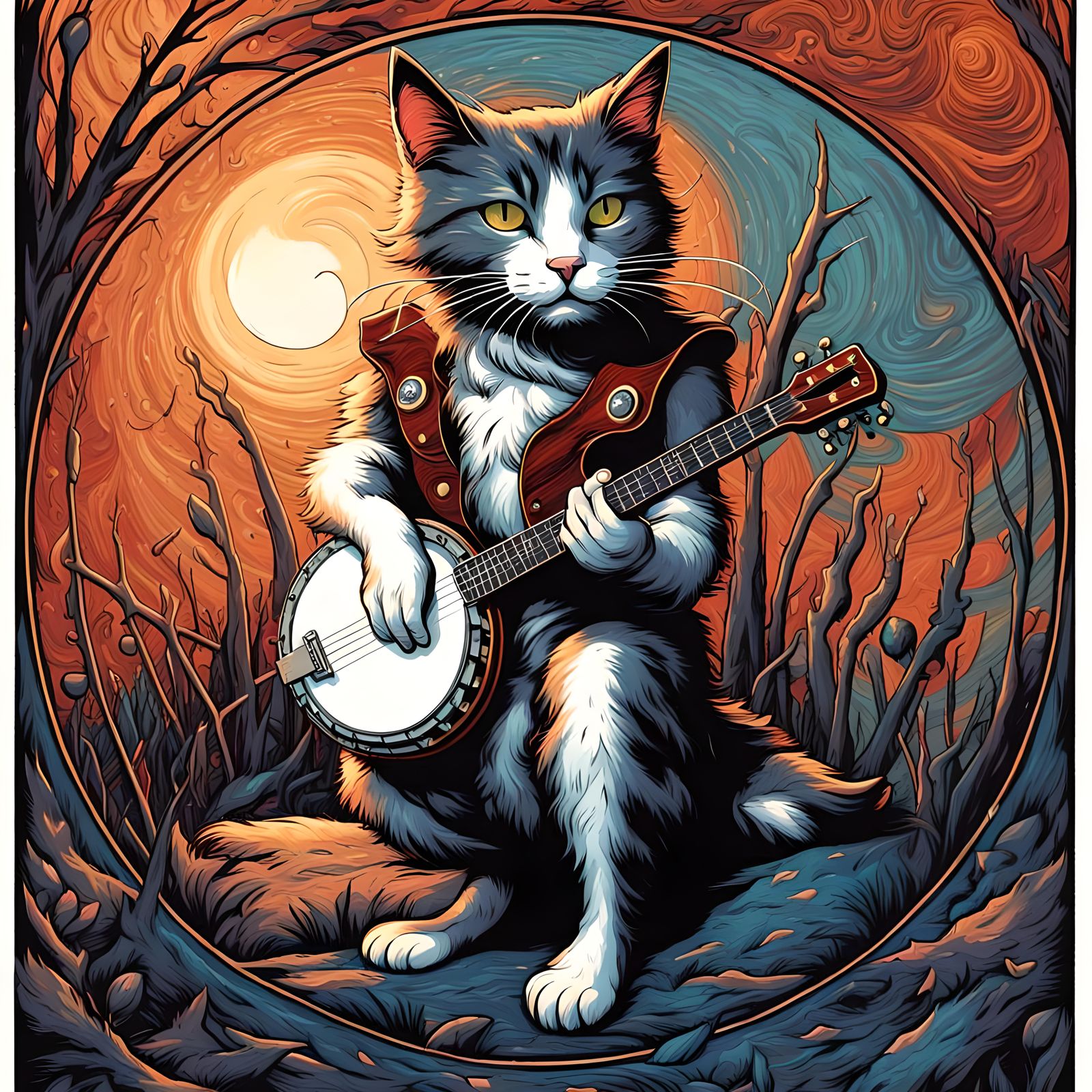 Banjo Cat in Abstract Comic Book Art Style