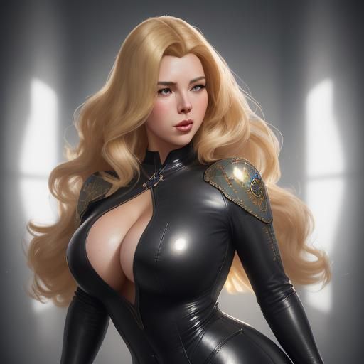 Blonde in Leather: 50s Style Portrait, Digital Art