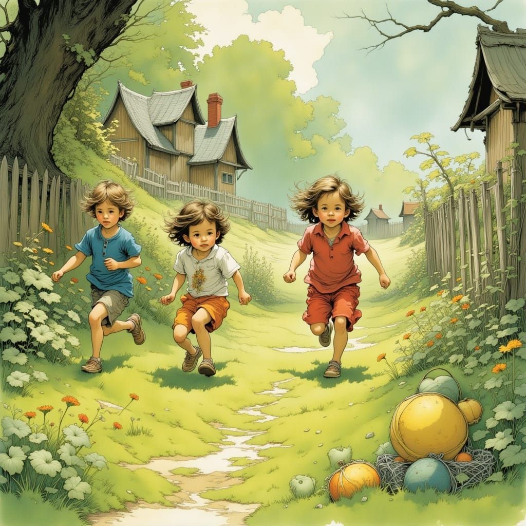 Children's Garden Illustration in Beatrix Potter Style