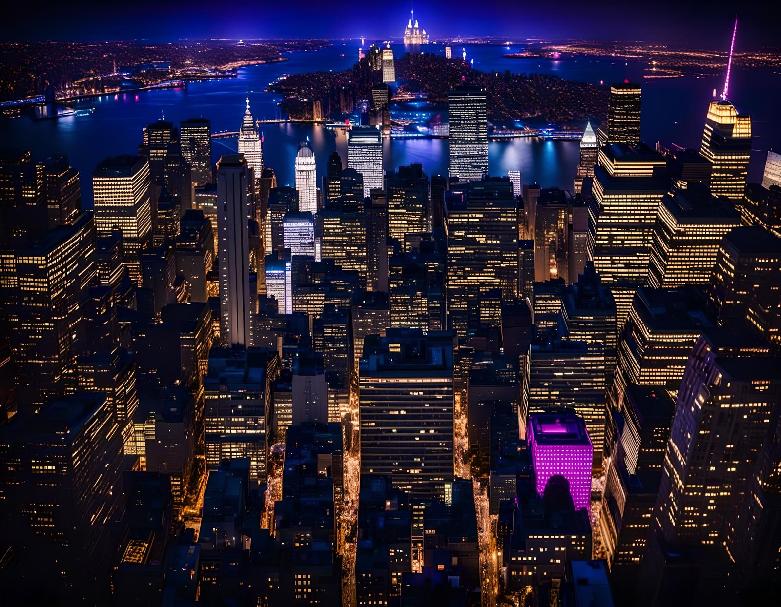 New York City Skyline at Night: Cinematic Film Still