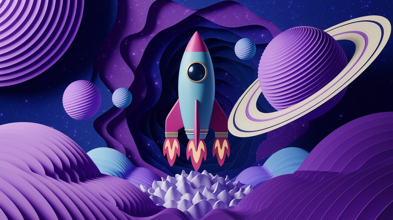 Futuristic Rocket Soaring Through Paper Universe