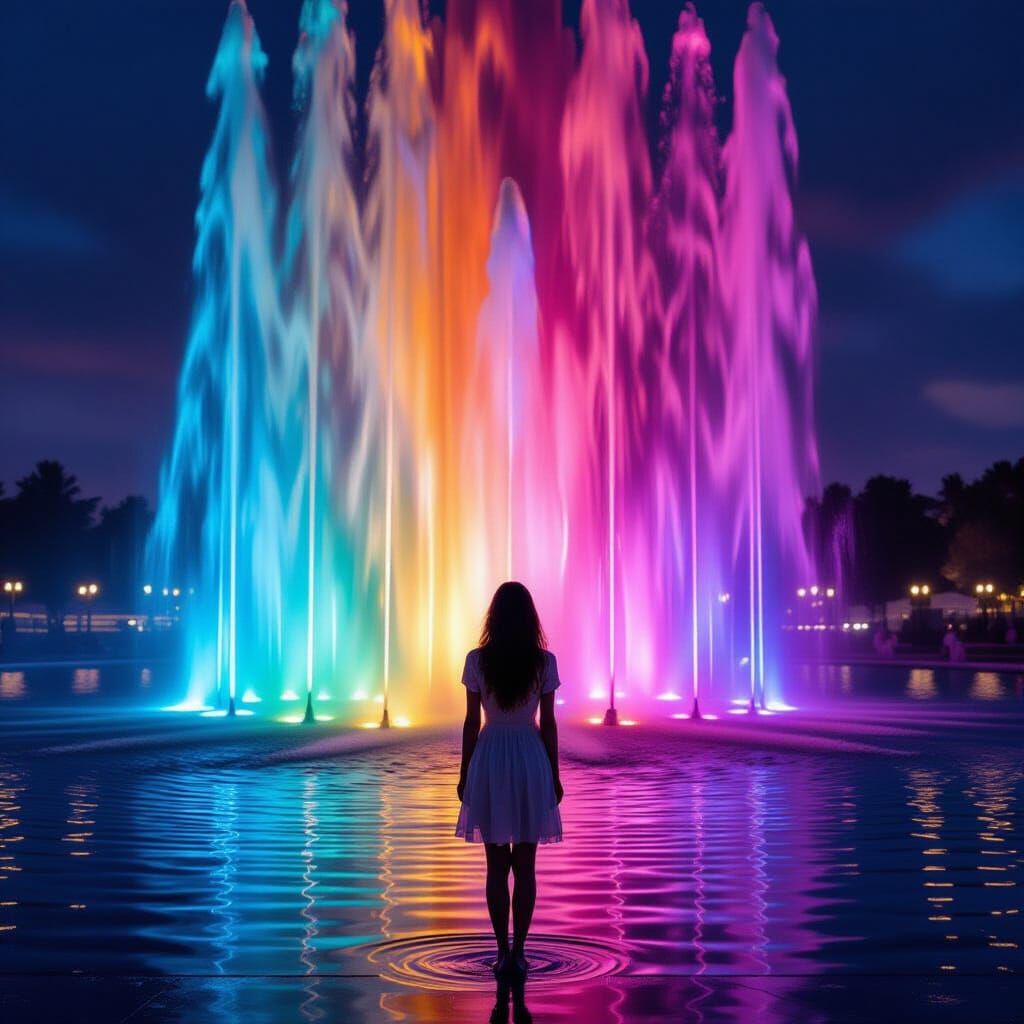 Vibrant Fountain Inspired by Rothko, Dali, and Thorp