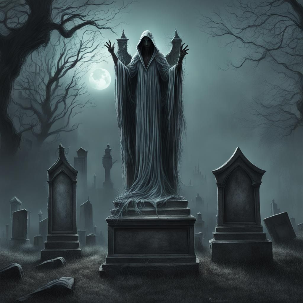 Hyperdetailed Spectral Entity in Graveyard Scene