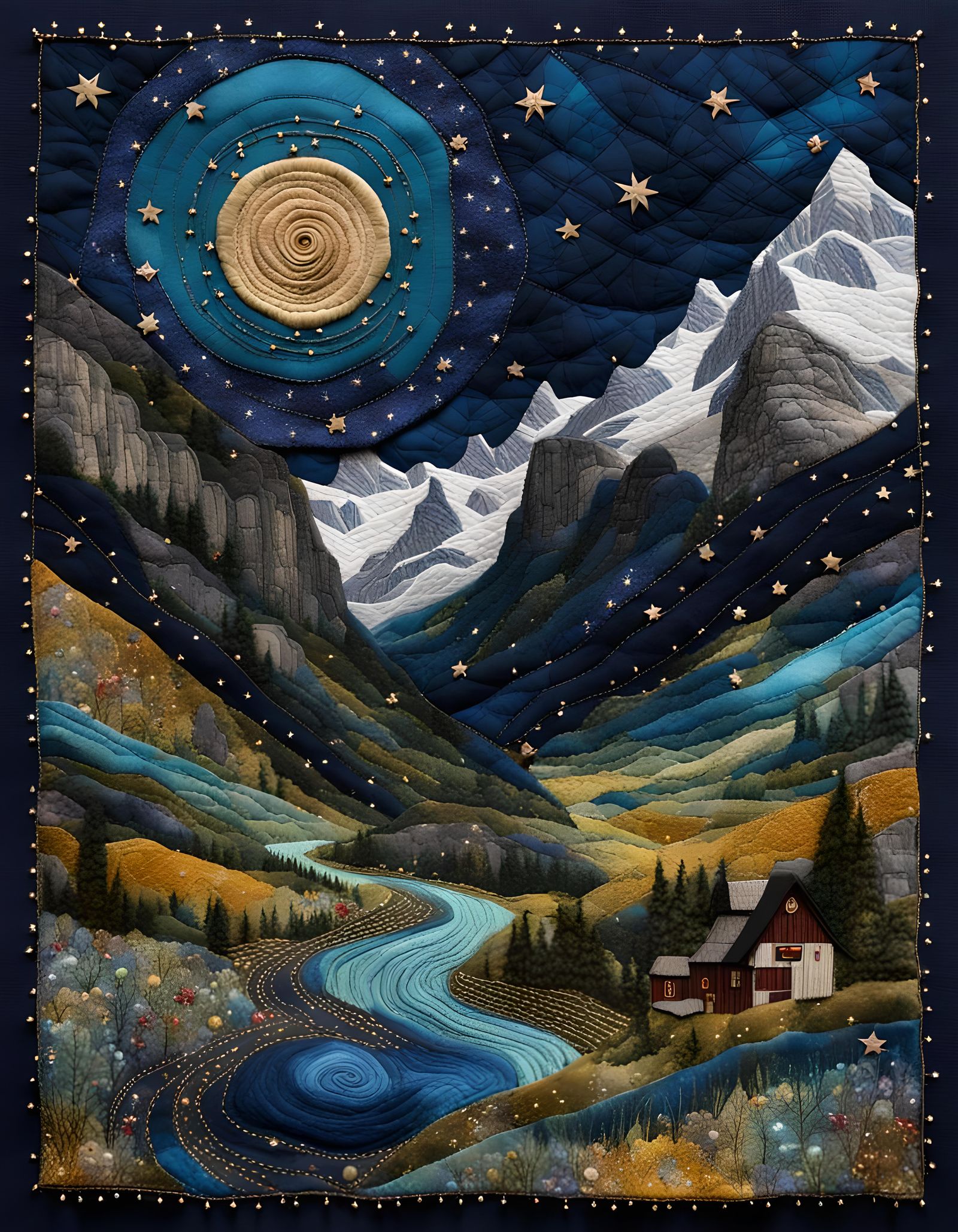 Mystical Fabric Collage of Lauterbrunnen, Switzerland