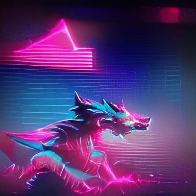 Dragon Wolf in Synthwave Neon Retro Style