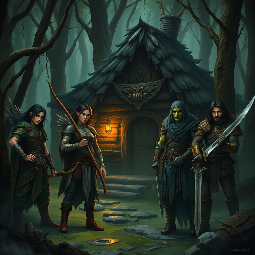 Mystical Adventurers Converge in Dark Swamp Woods