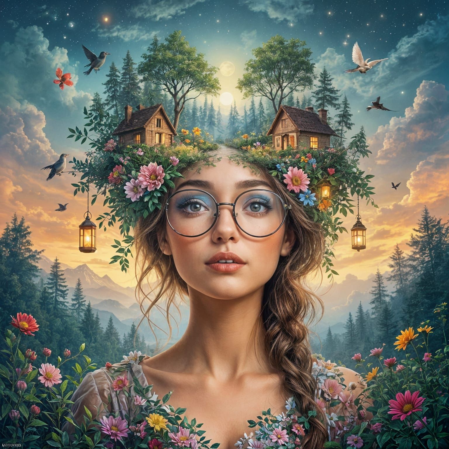 Enchanted Forest Reflected in Woman's Glasses