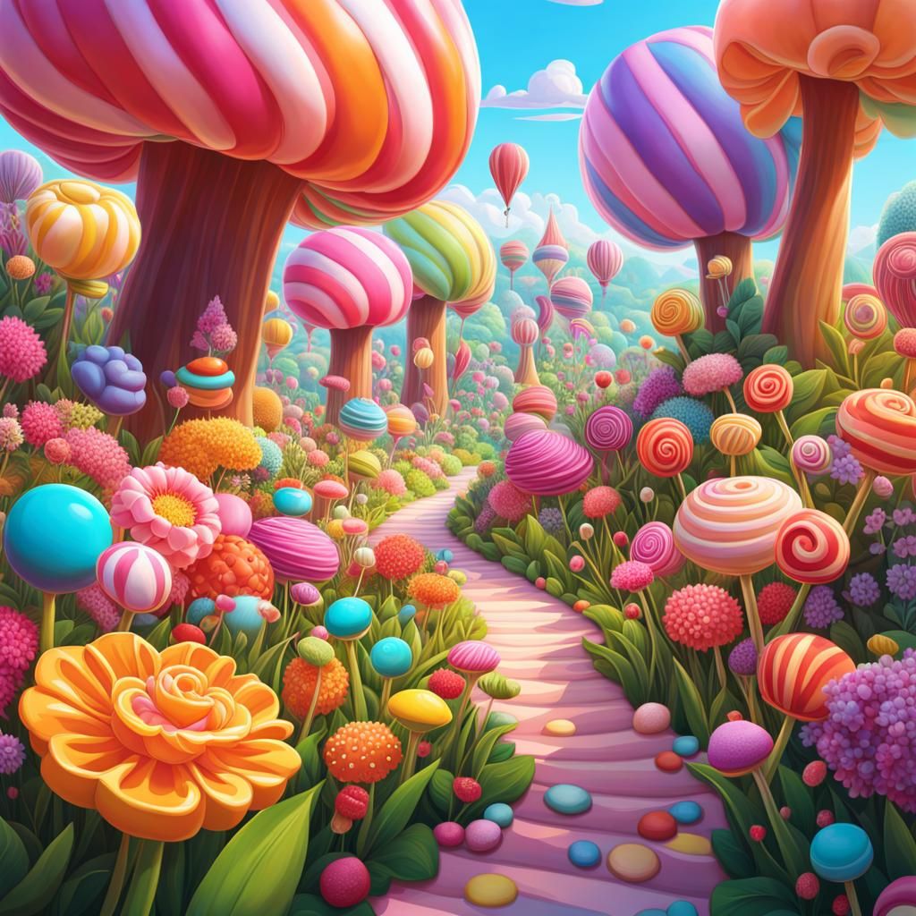 Candy Art Landscape with Flower Path
