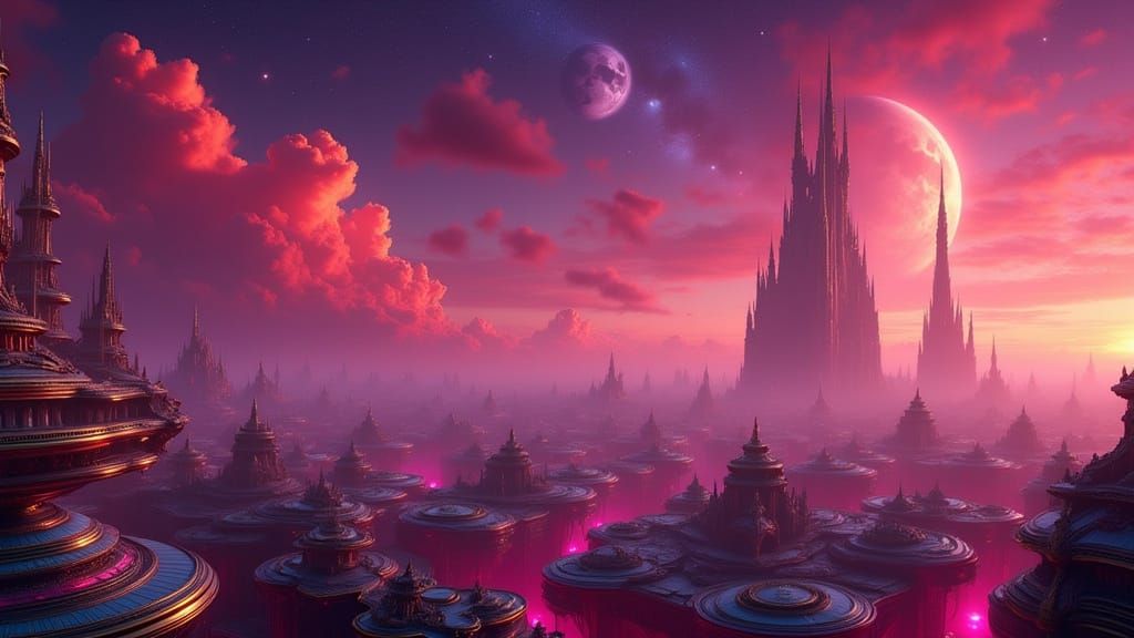 Alien Colony Sunset: Holographic Astral Dreamscape