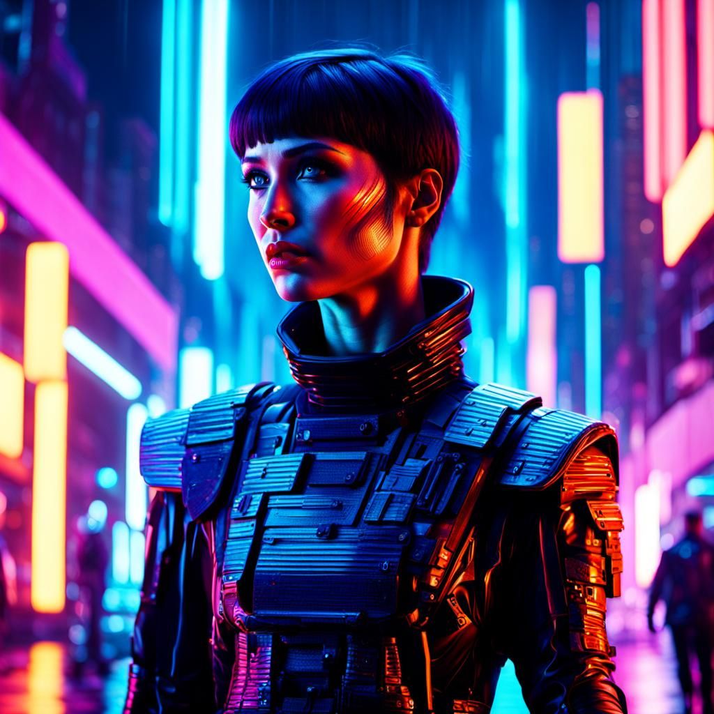 Neon Cyberpunk Woman with Blade Runner Style