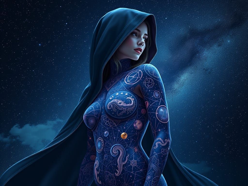 Glowing Constellation Tattoos on a Celestial Goddess