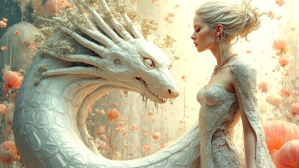 Baroque Cyberpunk Android in Dreamlike Fantasy