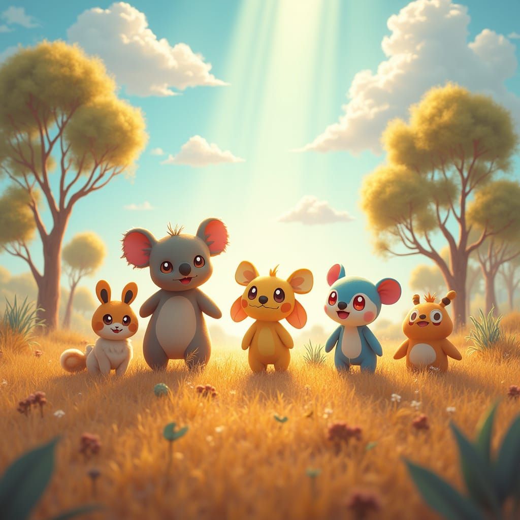 Australian Outback Pokemon Dreamscapes in Vibrant Watercolor...