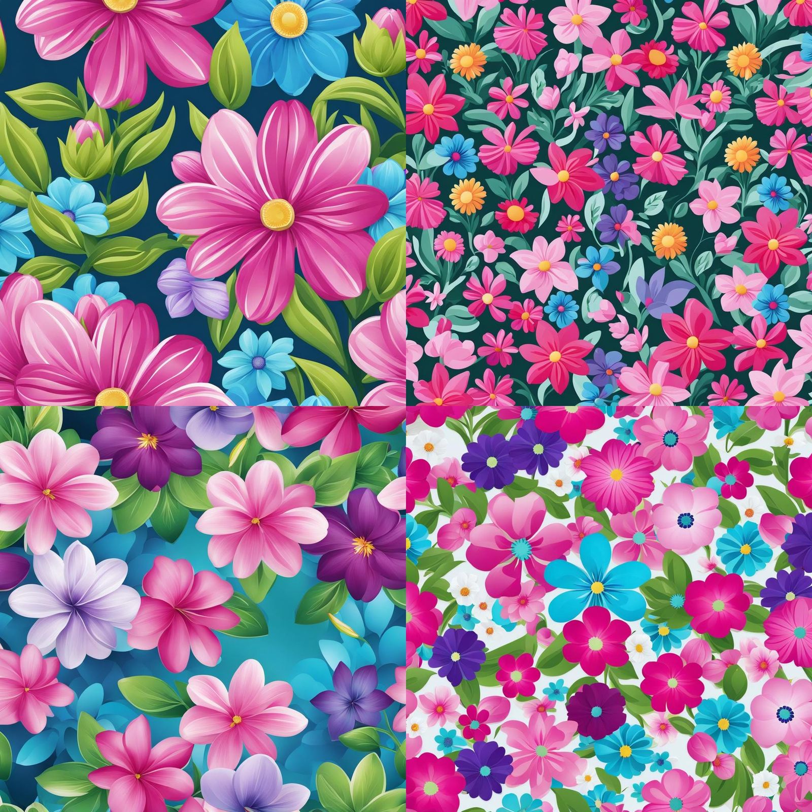 Seamless Repeating Spring Flower Pattern on Blue