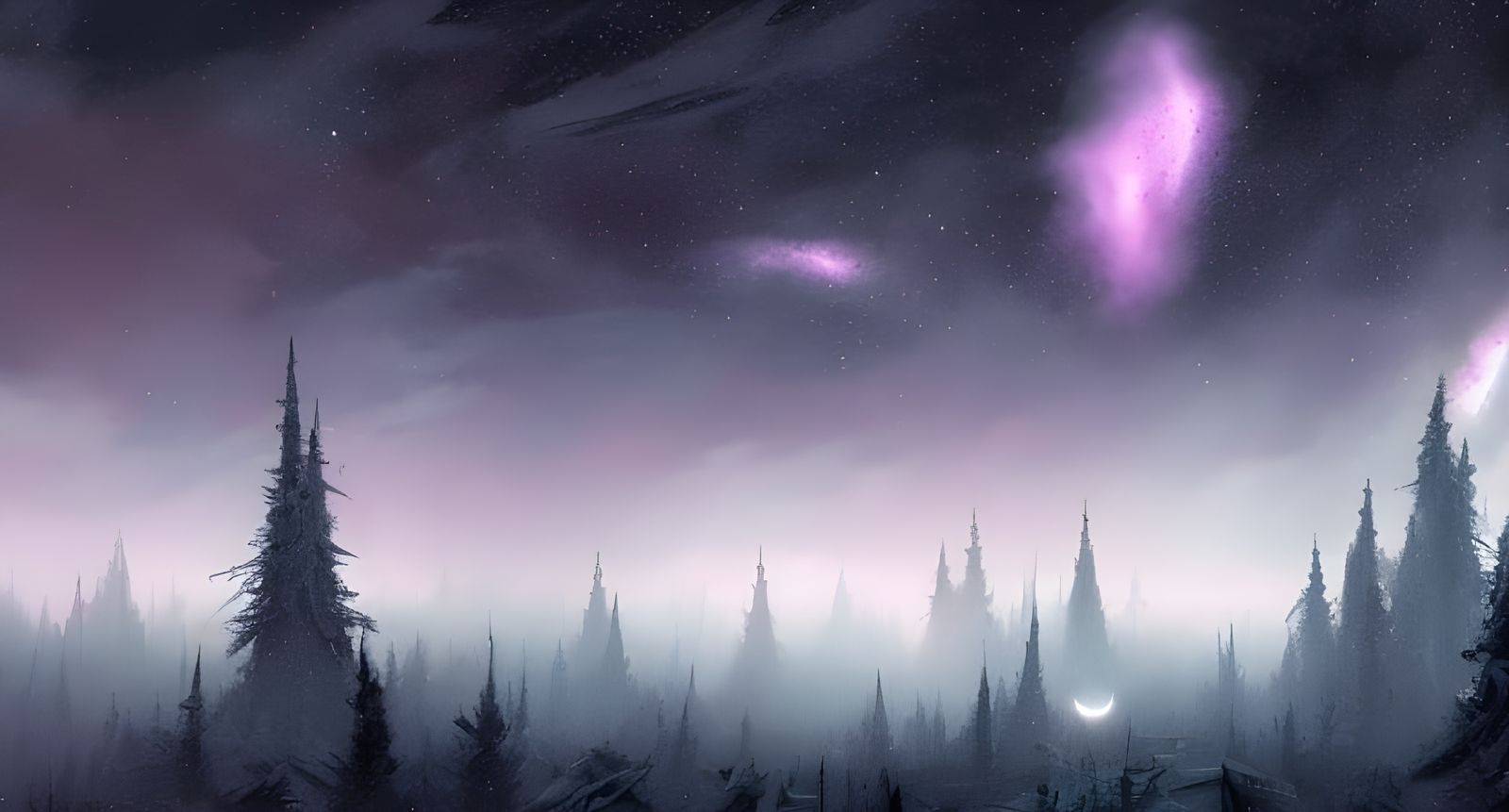 Detailed Night Sky Over Winter Forest