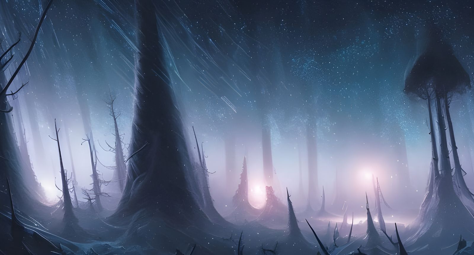 Detailed Night Sky Over Winter Forest in Digital Art