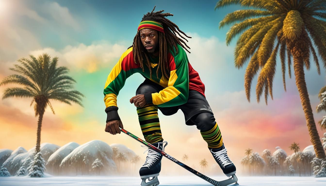Jamaican Skater Shines on Frozen Lake with Vibrant Rasta Sty...