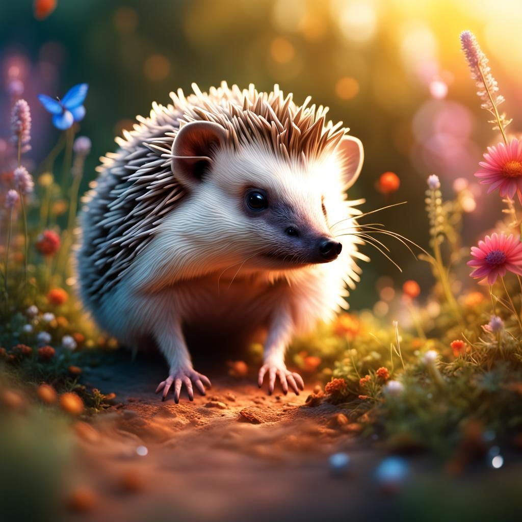 Hyperrealistic Hedgehog in Garden Concept Art