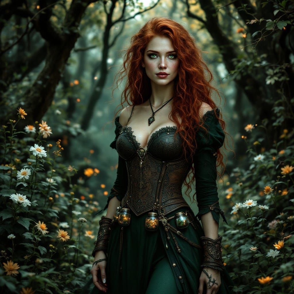 Celtic Witch in Mystical Forest Clearing