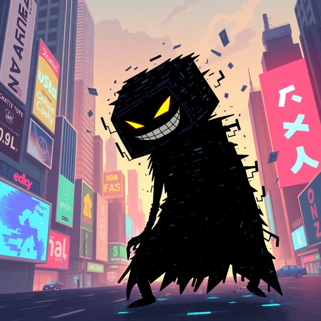 The Glitch: Digital Supervillain in Futuristic City
