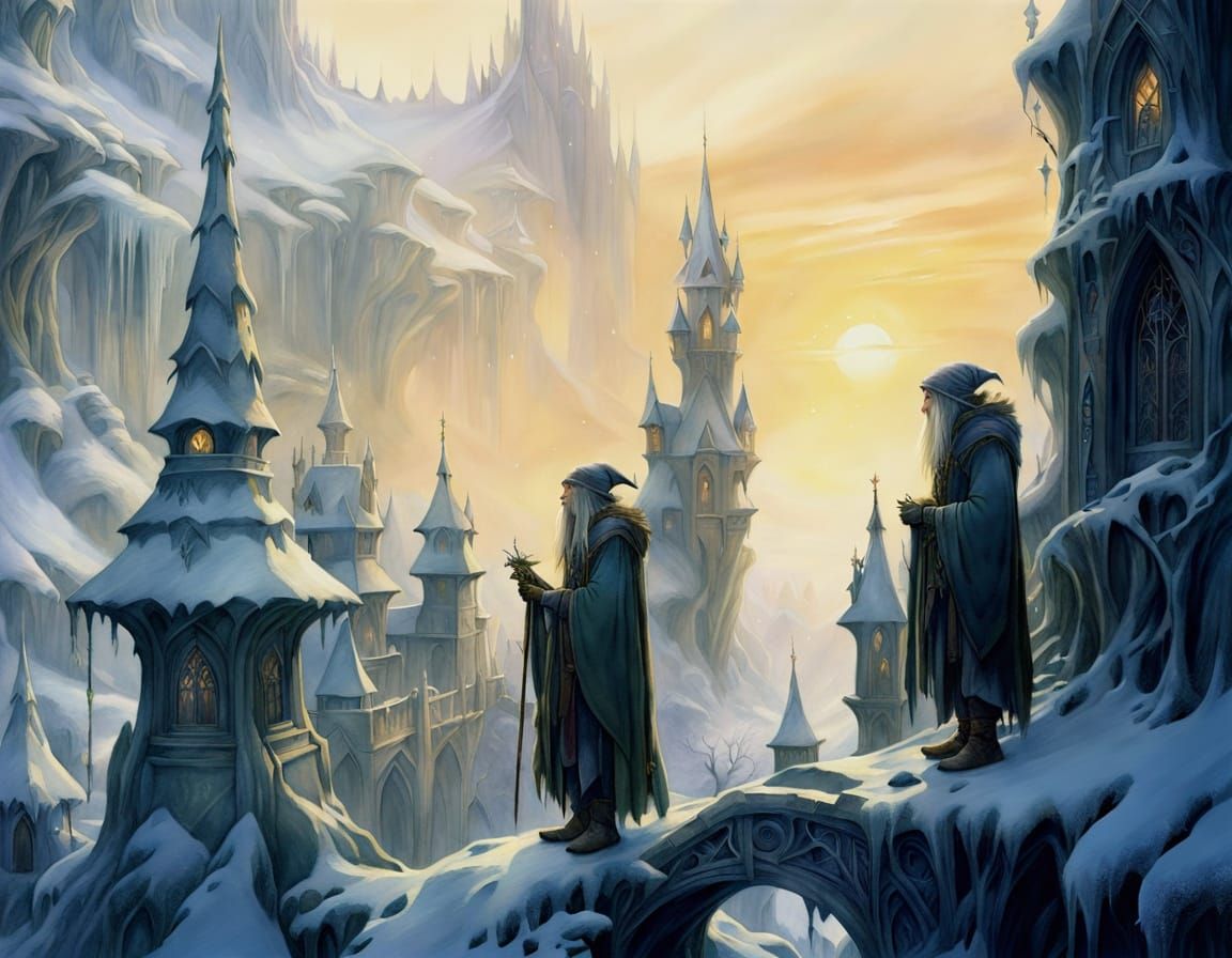Vibrant Winter Wonderland in Enchanted Elven City