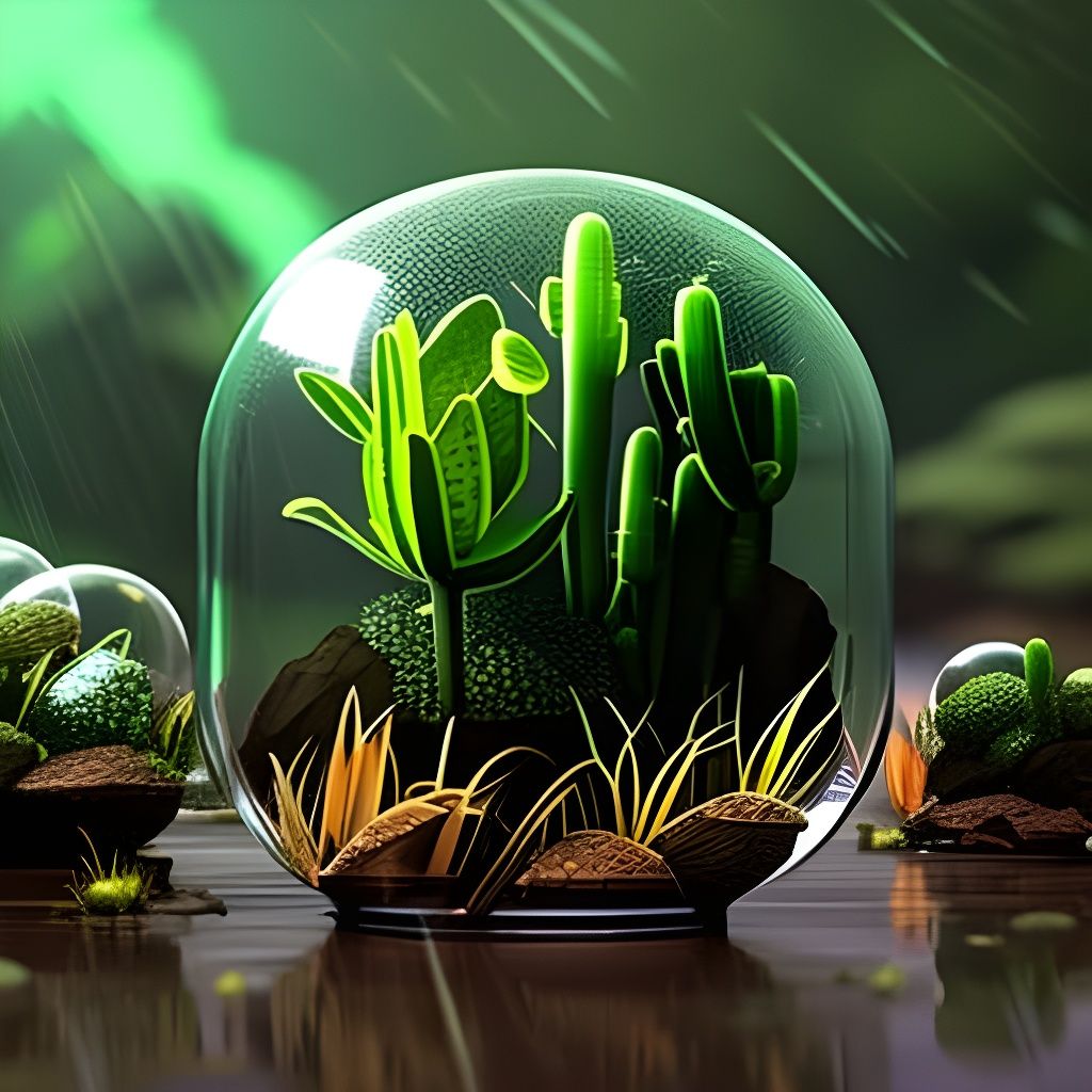 Cactus and Flowers in Glass Paperweight