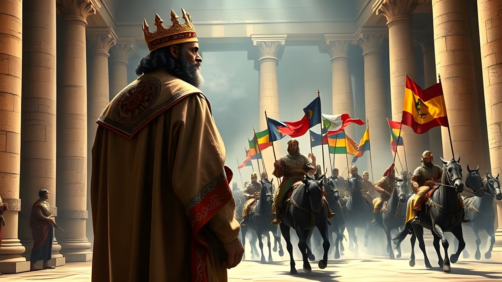 King Asa in Grand Hall, Ornate Realism