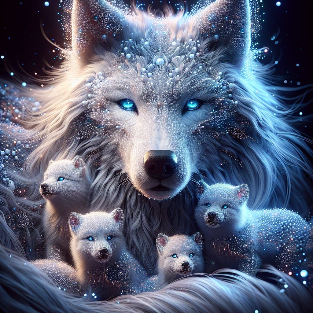 Sparkling Mother Wolf Protecting Her Pups