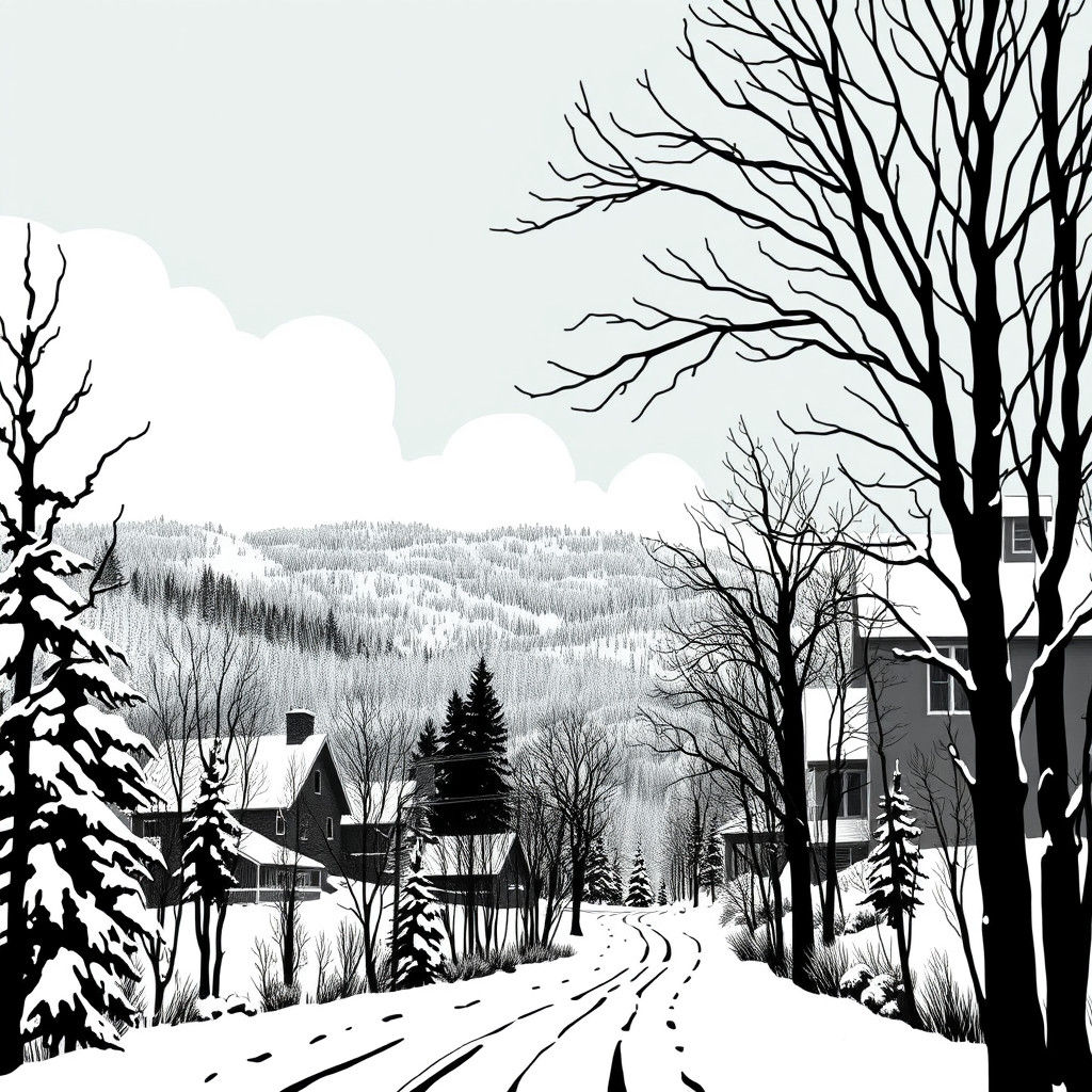 Vermont Snowy Day Woodcut Print