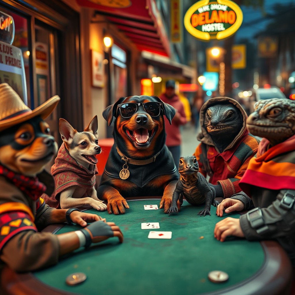 Mexican Rottweiler Plays Poker in Tijuana Cantina