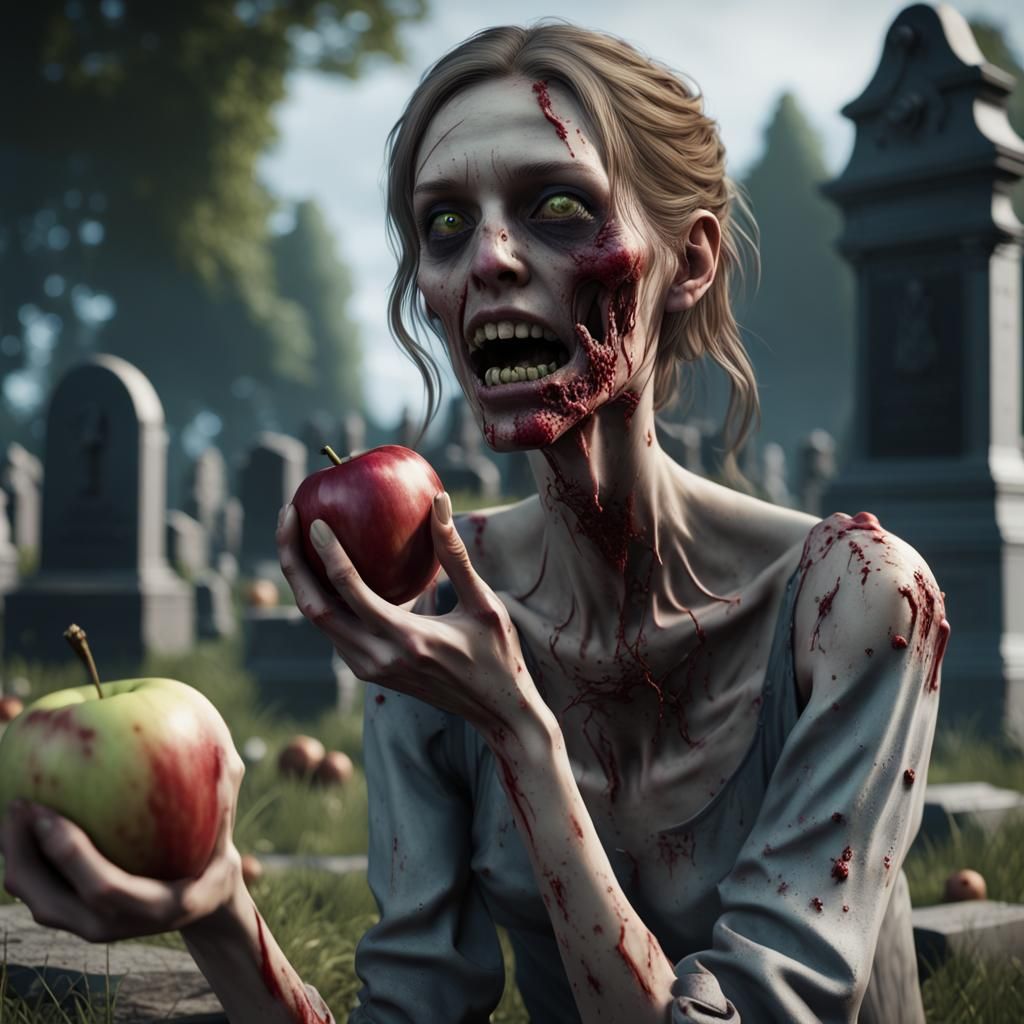 Zombie Woman Eating Apple: 3D Game Cinematic