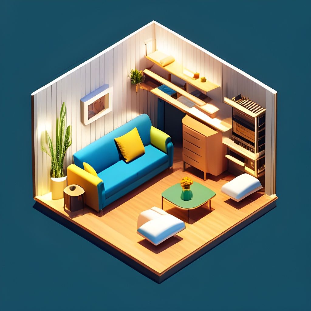 Isometric Living Room in a Cutaway Box