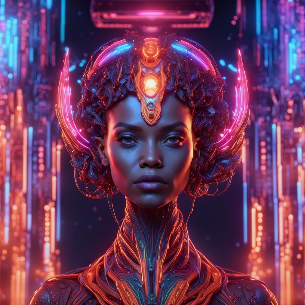 Futuristic Glam Goddess Head in Sci-Fi Neon