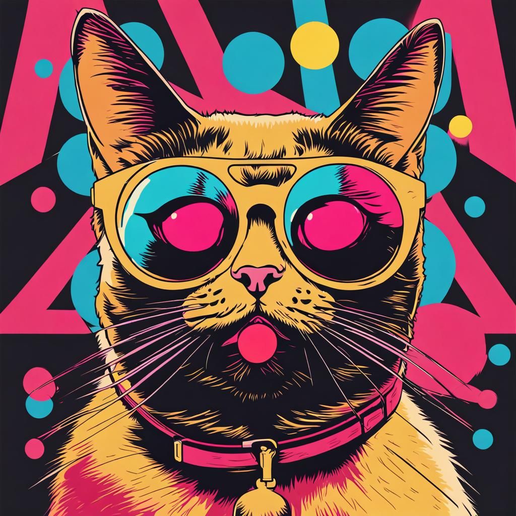 Pop Art Black Cat Blowing Bubblegum Bubble