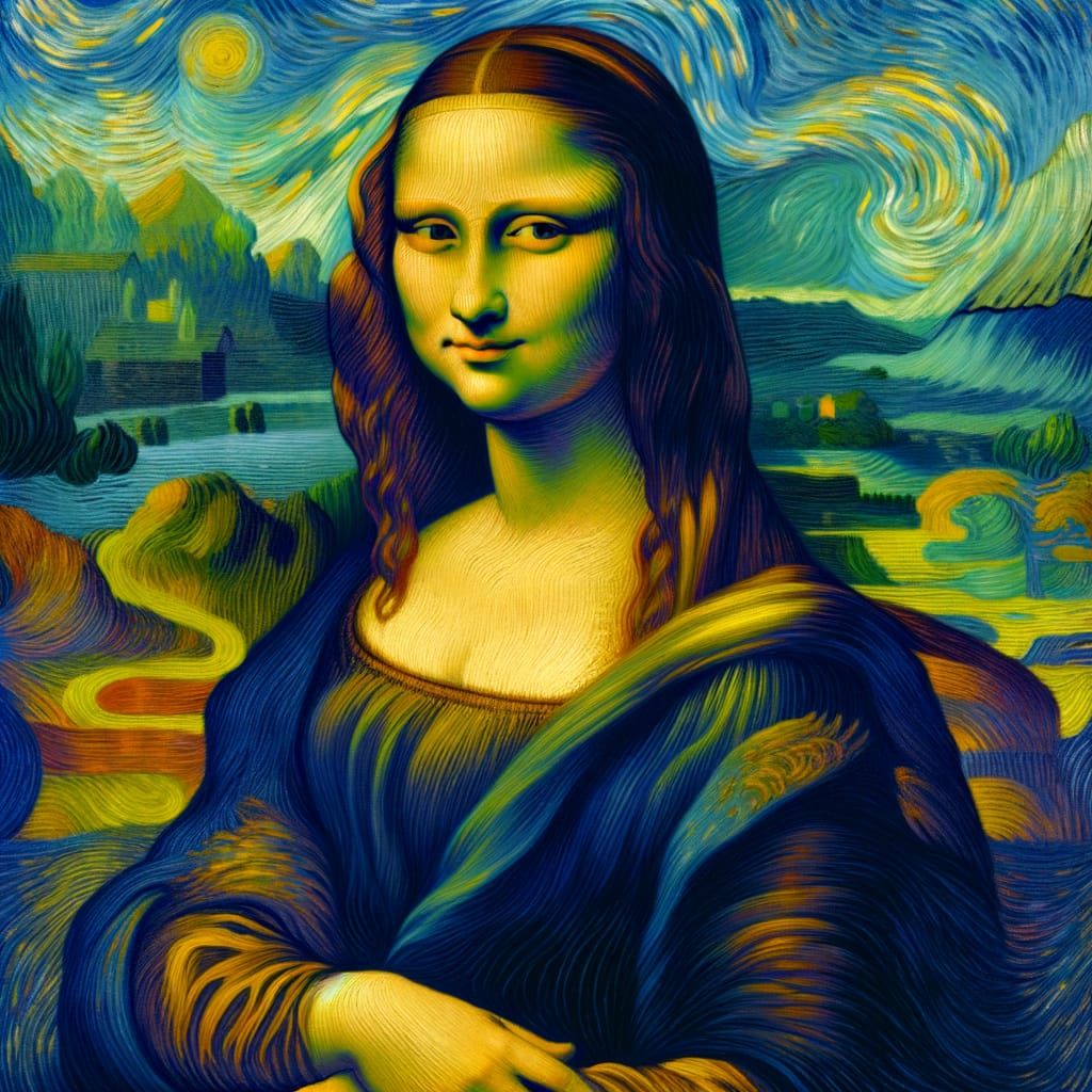 Post-Impressionist Mona Lisa in Modern Attire with Flowing H...