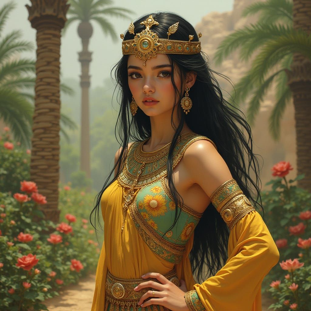 Ancient Mesopotamian Goddess in Art Nouveau Style
